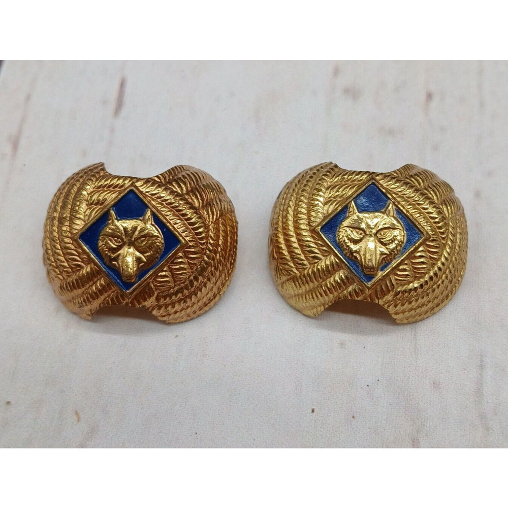 Vintage 2 Boy Scouts Of America Wolf Neckerchief Tie Slide Holders Metal Enamel